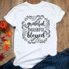 Halloween Be Thankful Pumpkin Print Women White T Shirt Sweet Fall Greatful Blessed Female Short Sleeve