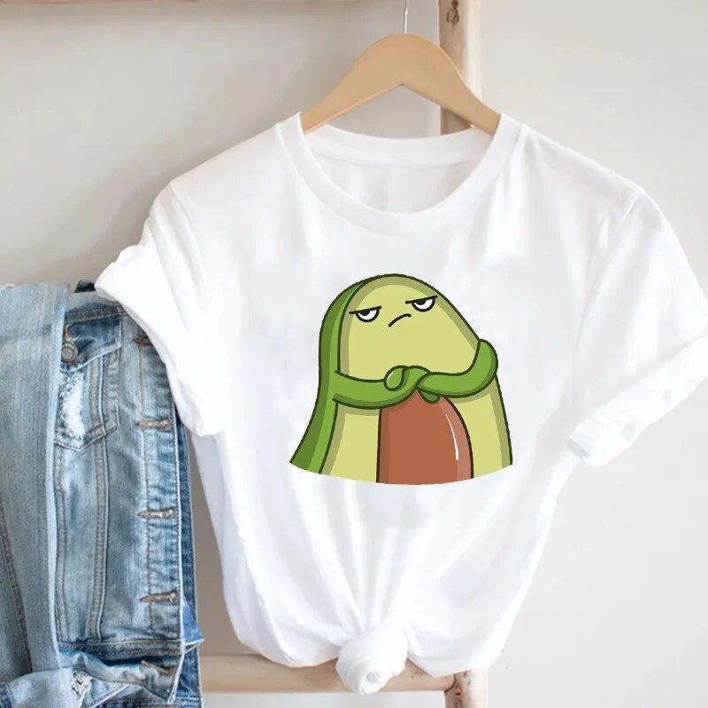 Модный забавный топ в стиле ретро, женские летние футболки с рисунком авокадо, белая футболка в стиле Харадзюку с короткими рукавами для девочек 90-х годов, женская футболка 3XL