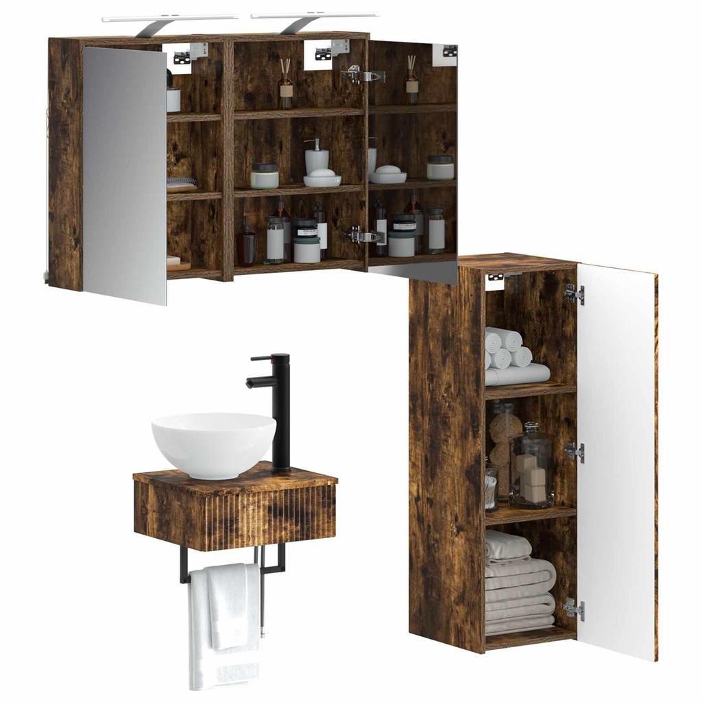 Bathroom Cabinet Set 4 pcs Smoked Oak 43 x 16 x 62.5 cm
