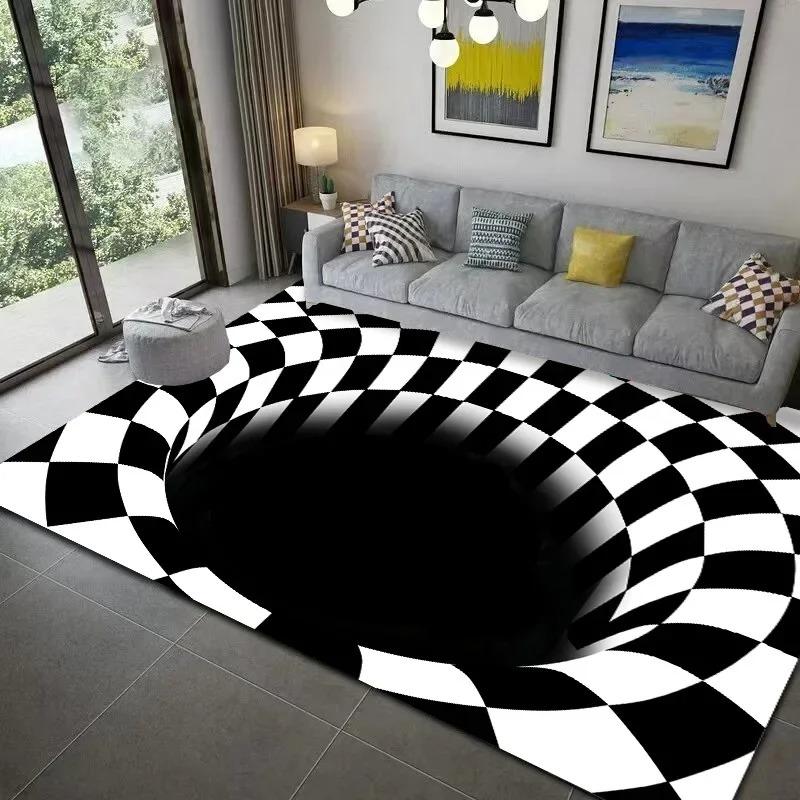 Teenager 3D Effect Vortex Illusion Carpet Entrance Living Room Bedroom Rug Geometric Optical Doormat Illusion Home Decor Mat