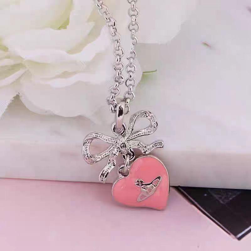 Лакированное ожерелье «Сатурн» с розовым бантом Императрицы Цыси: Роскошная цепочка на ключицы в стиле панк для женщин