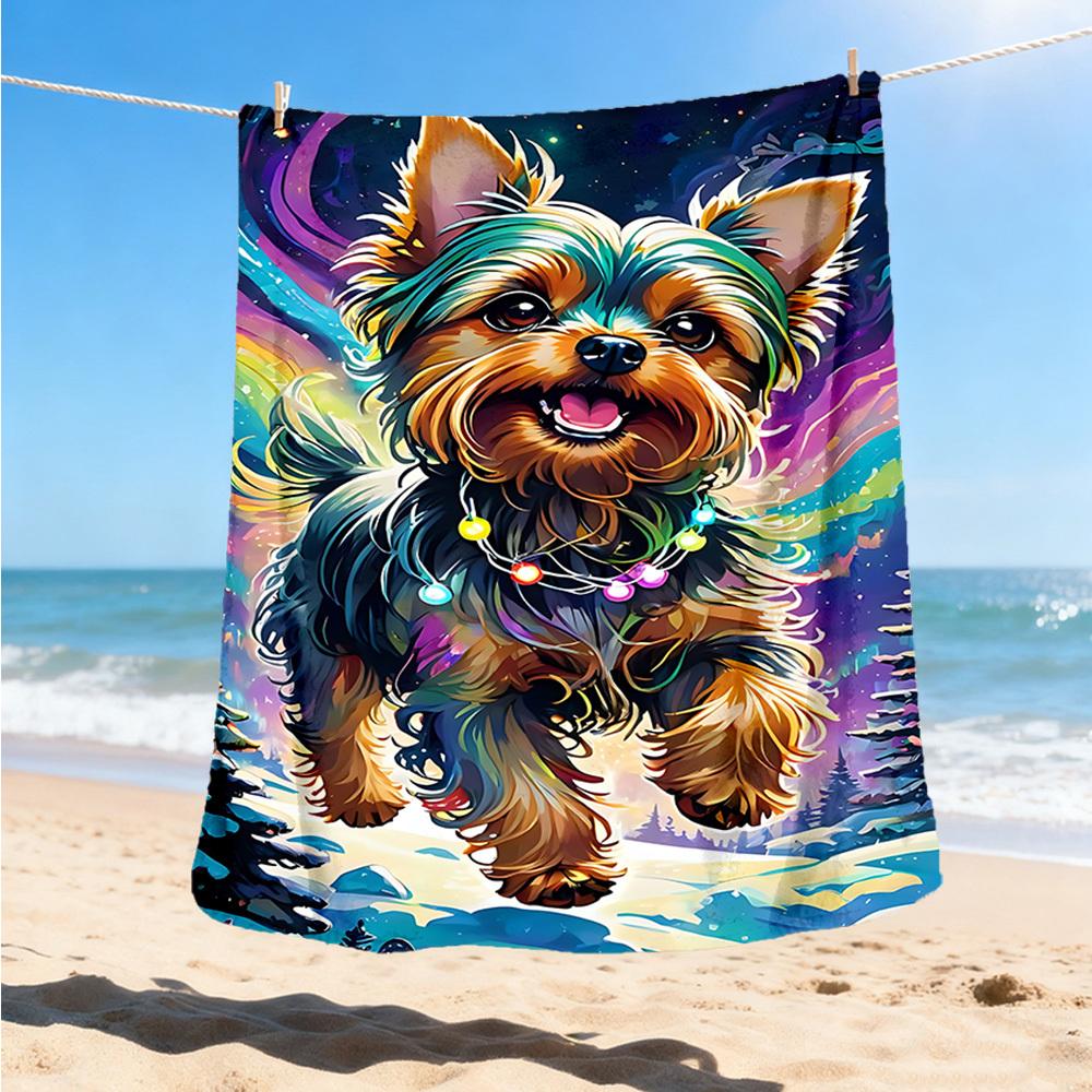1pc Yorkie Christmas Lights Outdoor Flannel Blanket , Machine Washable Perfect Gift for Birthday , Holiday Travel Accessory , Durable Material