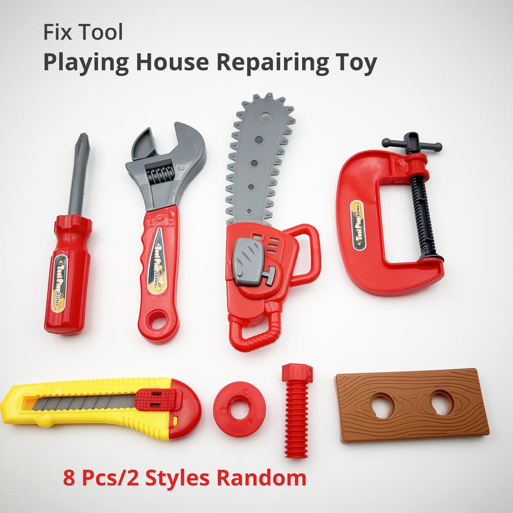 8Pcs Simulation Plastic Saw Pretend Play Miniature Fix Tool Playing House Repairing Toy Set For Kids
