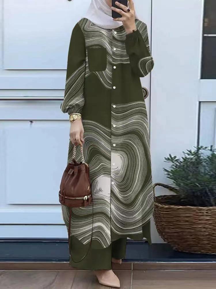 Женский длинный кардиган-халат с принтом в ближневосточном стиле