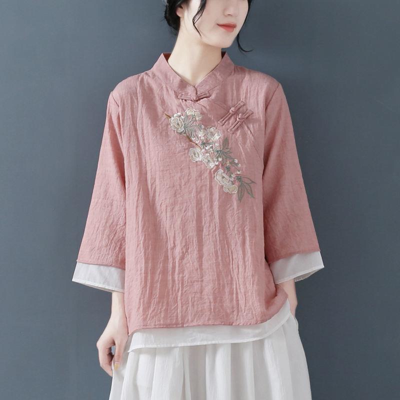 Рубашки женские с длинным рукавом, льняная рубашка на пуговицах, хлопковая вышивка Vintago, большие размеры, женские топы, блузка с круглым вырезом, повседневная белая