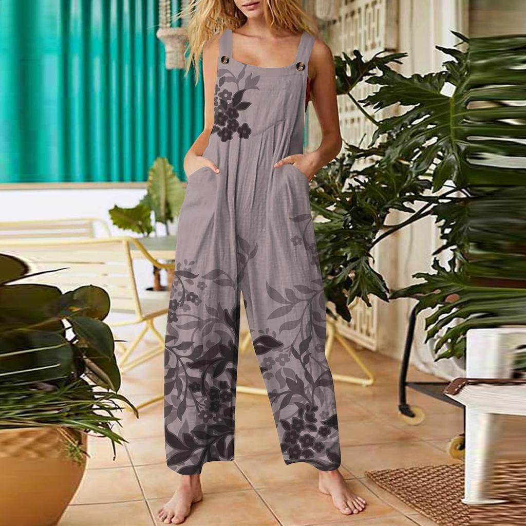 Женский повседневный комбинезон без рукавов с цветочным принтом из хлопка