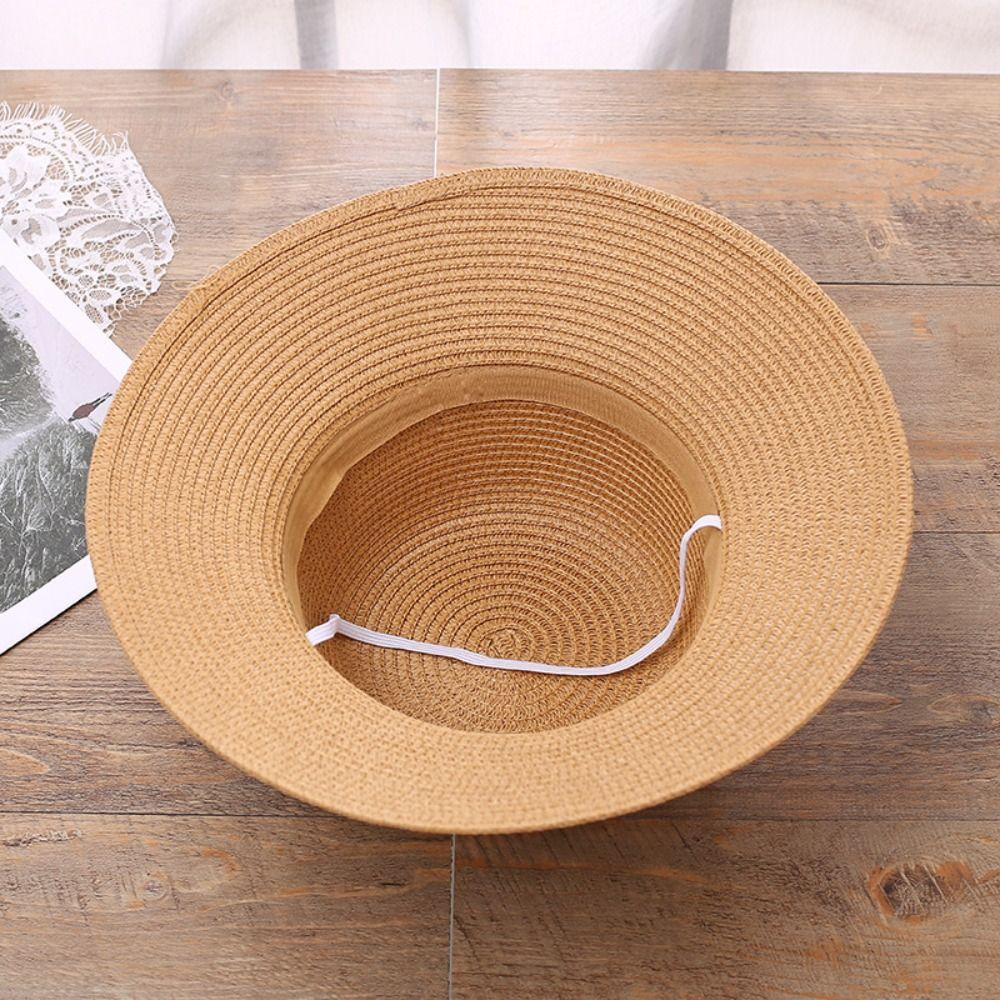 For Travel Woven Summer Beach Sunshade Hat Sun Hat Flower Straw Hat Panama Style Hat