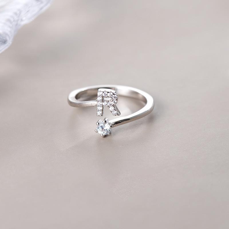 Hot Sale Adjustable Fashion 26 Letters Ring 925 Sterling Silver Jewelry For Women Gift