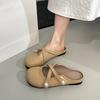 New Round Toe Shallow Mouth Soft Sole Slippers Women's Cross Pearl Band Non-slip Wrapped Head Slippers