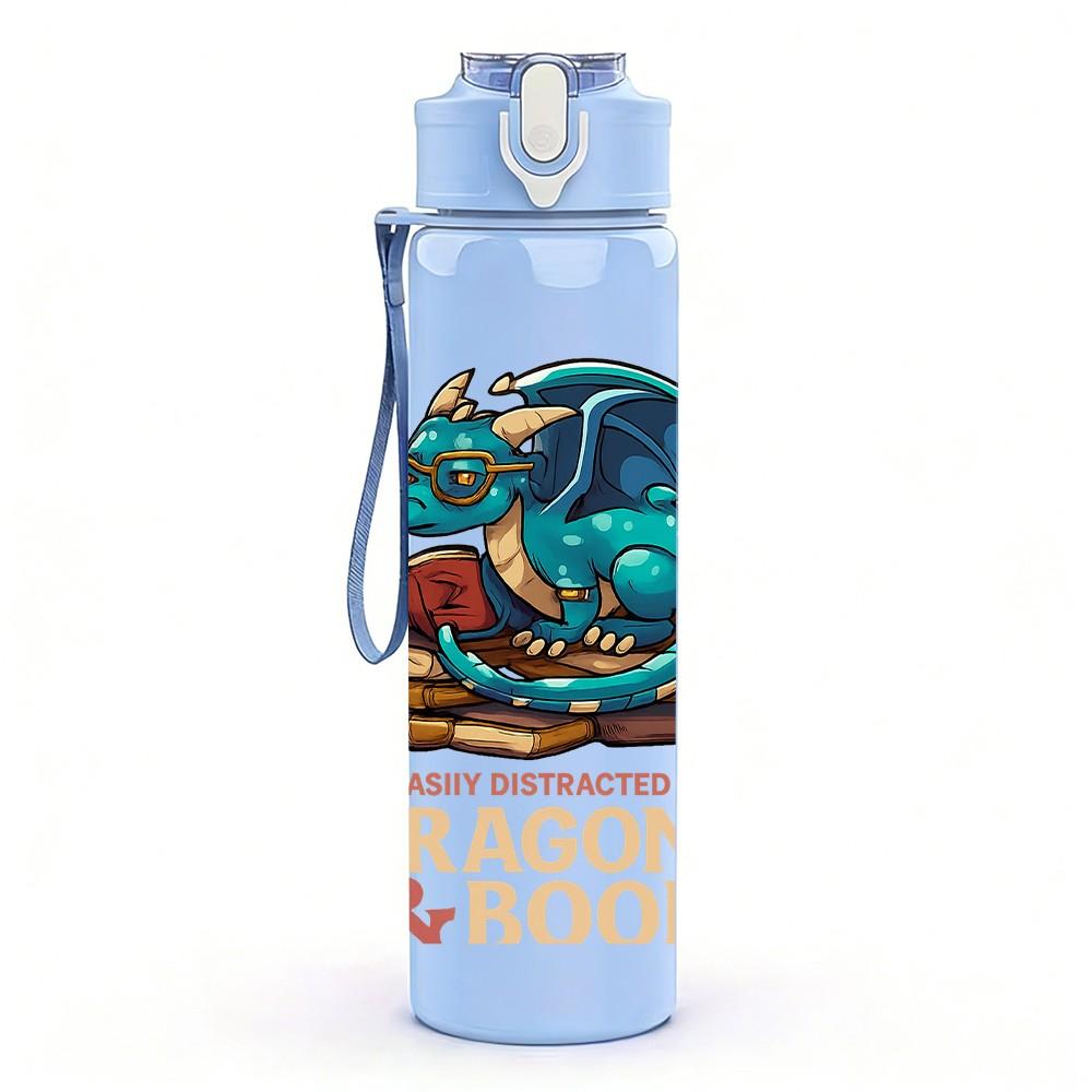 1PC Dragon Book Hooks Graphic 750ml Color Plastic Sports Water Bottle Leakproof Flip Straw Lid Suitable for Sports Office Home Use