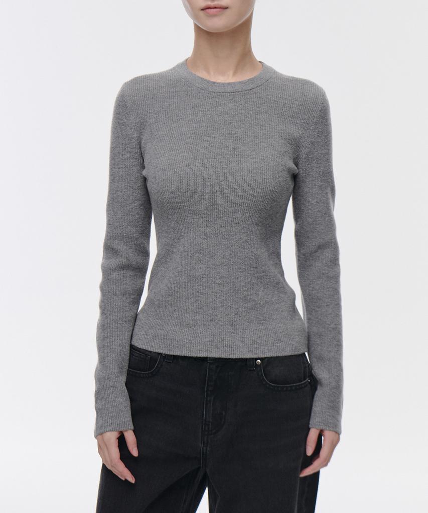 MUSINSA STANDARD WOMAN Women'S Ribbed Slim Crew Neck Knit [Medium Grey]