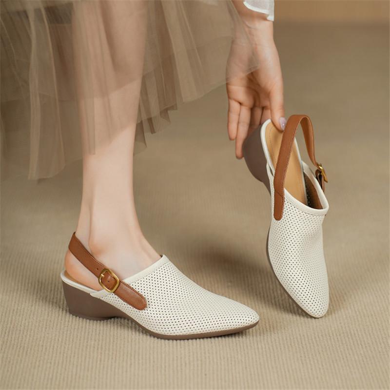 Модные новые летние сандалии из спилковой кожи, сандалии с круглым носком для женщин, сандалии на массивном каблуке, модные сандалии с вырезами, дышащая женская обувь