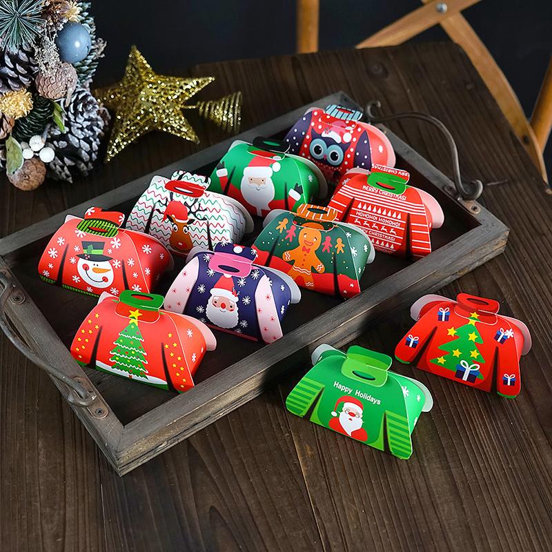 12Pcs 2024 Merry Christmas Cartoon Sweater Christmas Candy Box Kids Chocolate Gift Packaging Box Decor Year Party Supplies