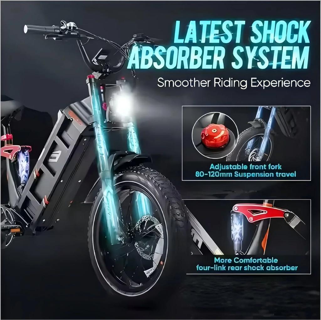 eAhora Juliet II 1500W electric bike 52V 60AH battery, fast 55km/h full suspension and hydraulic brakes 20*4 inch fat tire bike