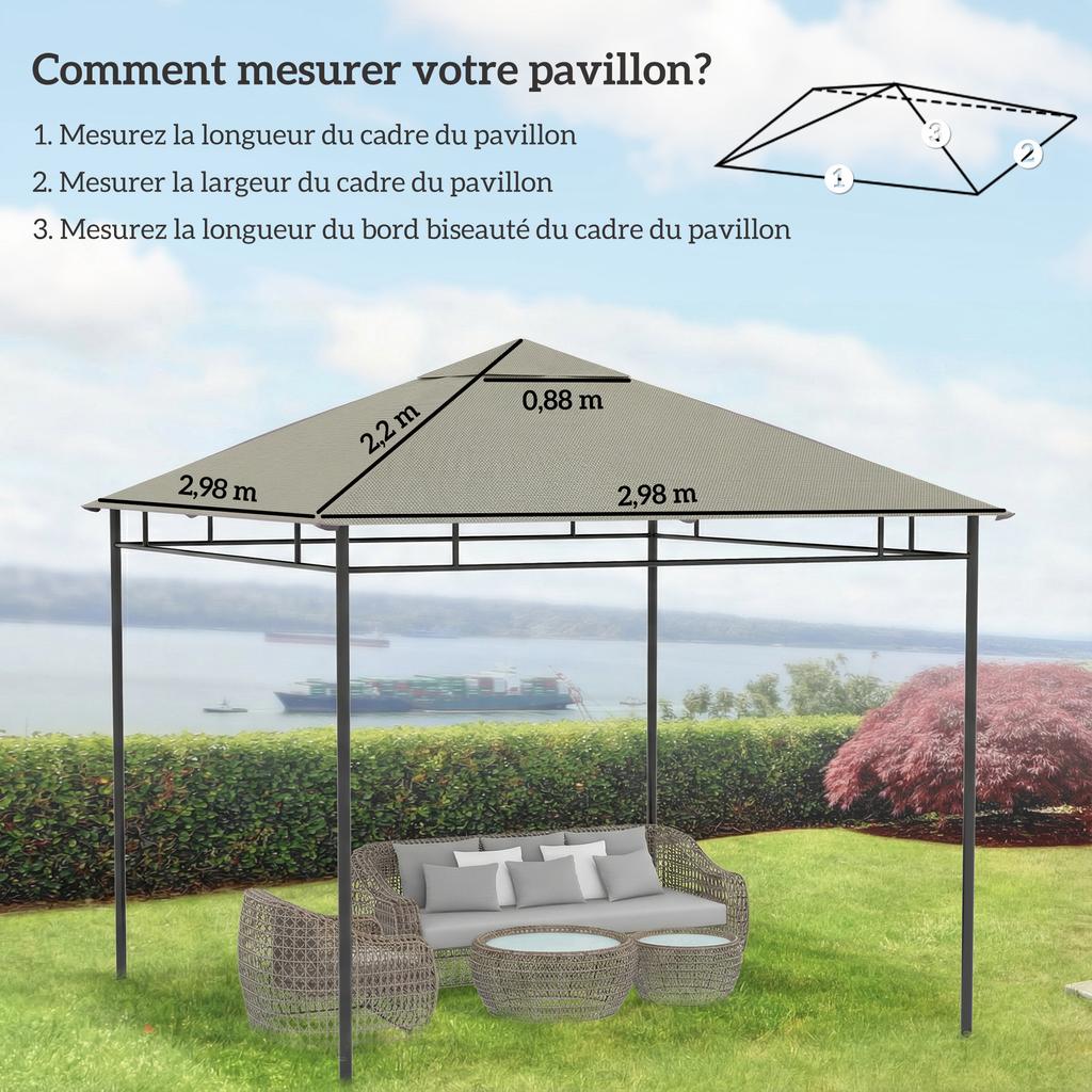 Replacement canopy for pavilion gazebo tent replacement roof garden gazebo polyester 180 g/m² 3 x 3 m grey