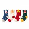 4Pairs/Set Cute Cartoon Christmas Socks Autumn Winter Kids Thick Warm Red Middle Tube Sock 0-8 Years Boy Girl Anti-Cold Floor Socks