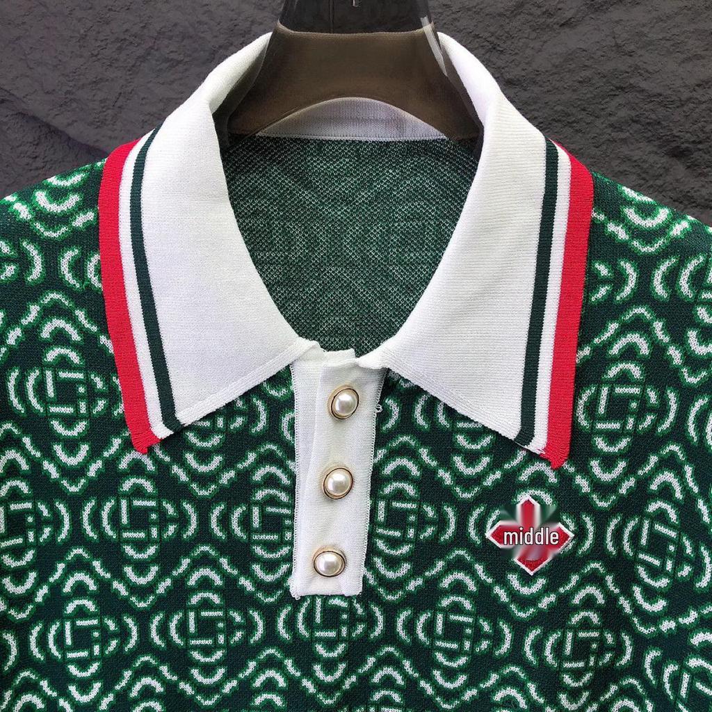 Новый трендовый мужской короткий рукав Ca Kasa, вязаный поло с жемчужными пуговицами