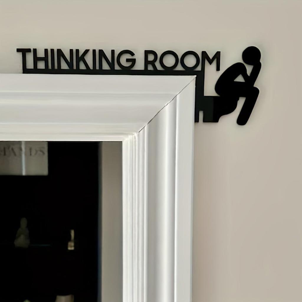1Pc Thinking Room Interesting Toilet Door Metal Logo, Interesting Home Bathroom Logo, Interesting Bathroom Door Decoration Black Logo, Home De