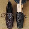 2025 Spring Autumn Vintage Women Leather Shoes Elegant Shallow Square Toe Shoes Ladies Lace Up Single Shoes