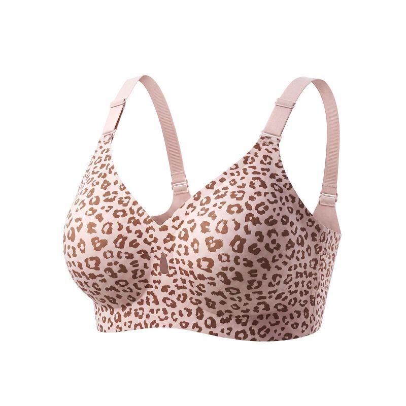 Wireless Seamless Plus Size Leopard Print Bra With Soft Support Comfortable