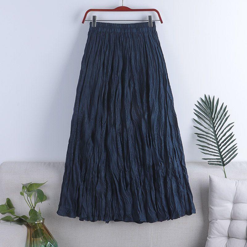MOJTA Women's Mid-length Skirt Spring Summer Elastic High Pleated Waist Skirt A-line Skirt