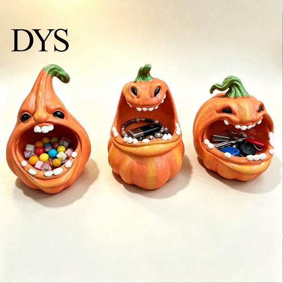 Resin Pumpkin Storage Bowl Big Mouth Box, Halloween Figurine Jewelry Tray, MouthPumpkin Statue Trinket Keys Candy Holder for Home Office Desk