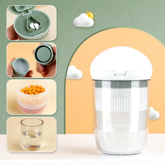 4-in-1 Pill Crusher Cutter with Stainless Steel Blade V-Shaped Splitter Drinking Cup Pill Grinder