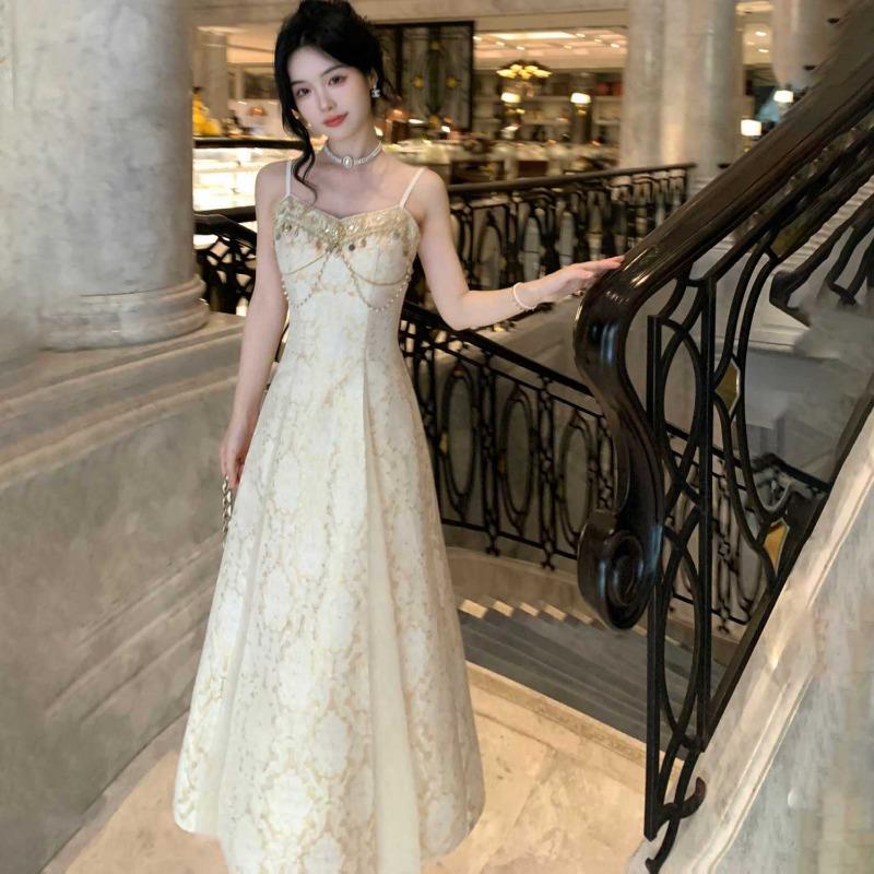 Элегантное платье в стиле дворца со стразами и бисером на бретельках, сексуальное жаккардовое платье для женщин