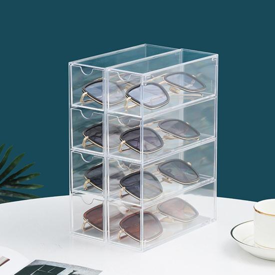 4Pcs Eyeglass Case Storage Organizer Large Capacity Dustproof Transparent Stackable Sunglass Glasses Storage Box with Lid
