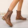 Fashion Women's Shoes 2024 High Quality Lace Up Zipper Women's Boots Autumn Round Toe Square Heel Plus Size 43