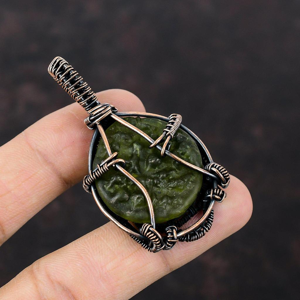 Moldavite Pendant Copper Wire Wrapped Gemstone Pendant Moldavite Jewelry Handmade Boho Pendant Copper Jewelry Gift For Her Wire Wrap Jewelry