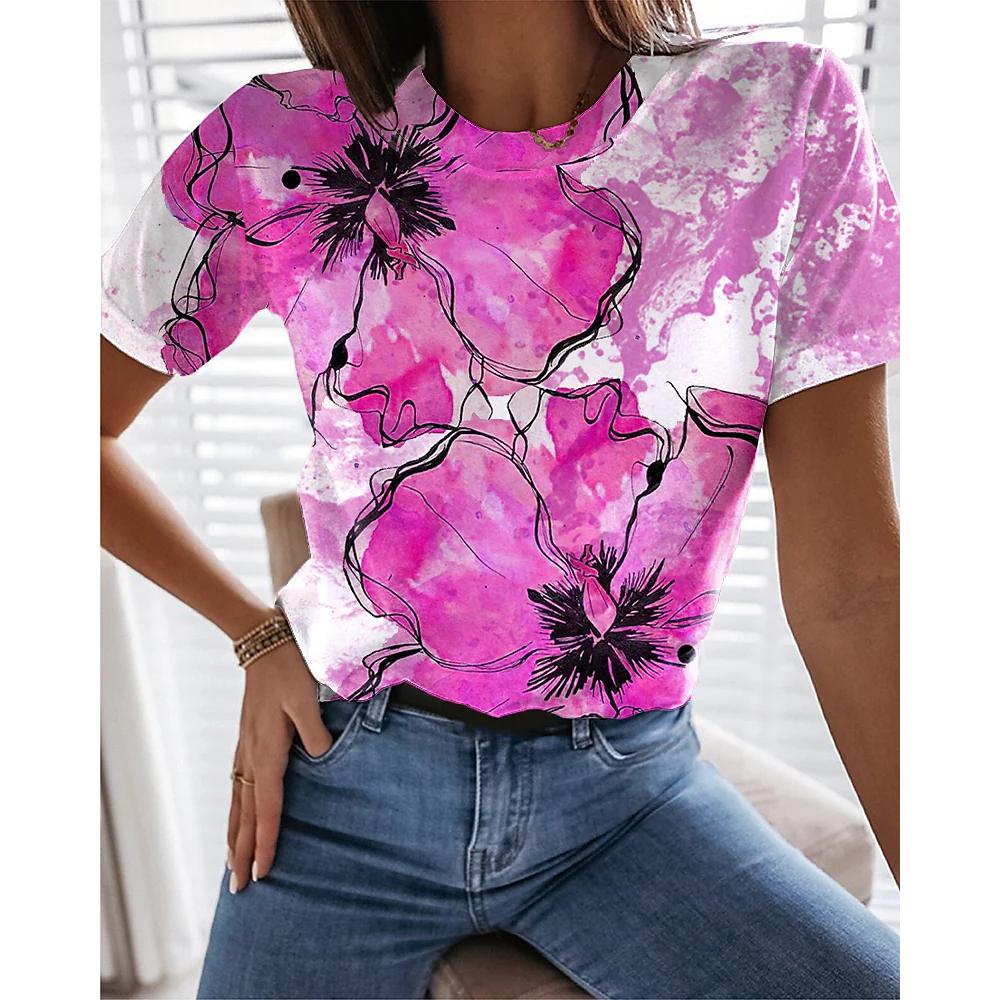 Summer Fashion Women's T-Shirt 3d Floral Print T Shirt Large Size Butterfly Top Woman Clothing Everyday Female Short Sleeve Tees