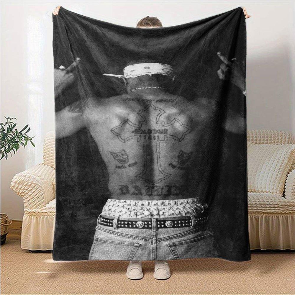 1 шт. Плед в стиле Hip Hop 2Pac, Мягкий, Легкий, Для всех сезонов, Многоцелевой плед для дивана, кровати, офиса и пикников, Французский стиль с культовыми обложками альбомов и цитатами