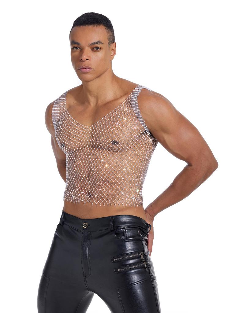 Унисекс Топ-сетка со стразами - Блестящий Прозрачный Жилет для Фестиваля Электронной Музыки