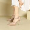 Fashion 2024 New Pointed Toe Sequined Cloth Sandals Woman Top Sale Thin High Heels Dress Shoes Buckle Ladies Summer Shoes