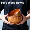 Wooden Bowl Natural Log Bowl Round Children's Rice Bowl Anti Scalding Solid Wood Soup and Salad Container Household Tablewares