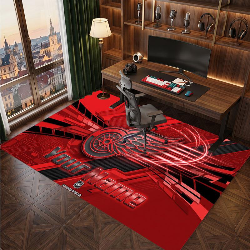 Detroit Red Wings Personalized Crystal Velvet Carpet, Customized Name Text Soft Anti‑Slip Rug for Living Room Bedroom
