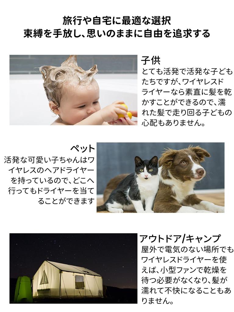 Cordless Hair Rechargeable Hair Constant Warm Low Quick For Perfect for PSE Certified Dryer, Dryer, 18-55℃ Temperature, Air, Noise, 15000mAh, Drying,