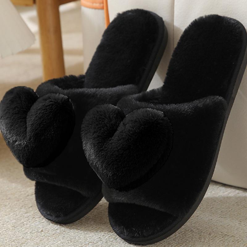 1 пара плюшевых тапочек на плоской подошве для спальни, домашние тапочки с сердечками, теплая зимняя женская обувь, милые