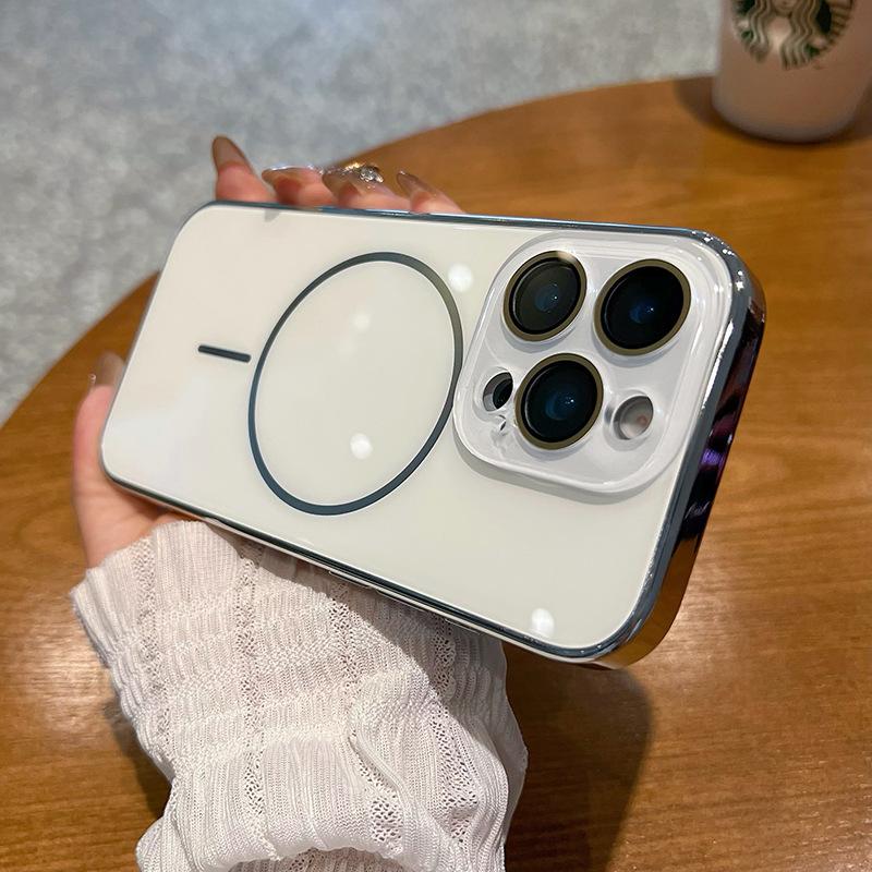 Applicable to iPhone16 electroplated glass thin ring magnetic mobile phone case Apple 15 lens film protective case