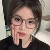 Retro Round Literary Glasses Women'S High-End Sense Plain Face Anti-Blue Light Flat Glasses Can Be Matched With Myopia Glasses Tide
