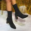 Autumn New Large-size Fashion Korean Version Pointed Knitted Elastic All-match Boots Thick-heeled Skinny Boots High-heeled Women