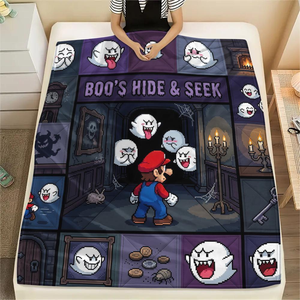 Super Mario Cartoon Warm Flannel Blanket, Printed for Bed Sofa Chair, Ideal for Picnic Travel Home -HE62