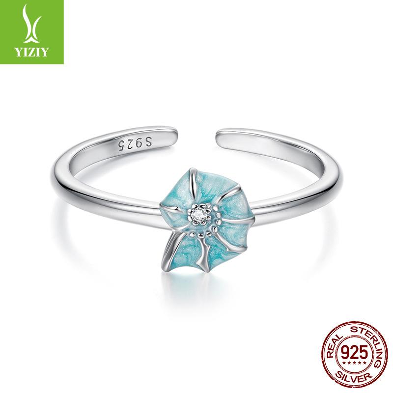 S925 Sterling Silver Conch Open Adjustable Ring, Blue Summer Wear Ring Charm