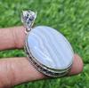 Natural Blue Lace Agate Pendant 925 Sterling Silver Pendant Oval Shape Pendant Gift for Her