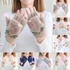 Winter Warm Soft Rabbit Fur Knit Mittens Women Flip Half Finger Plush Thick Cute Cartoon Cat Claw Touch Screen Driving Gloves I1