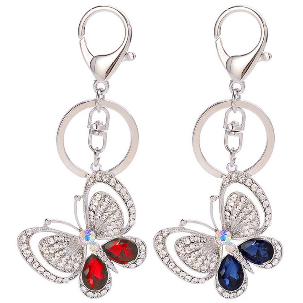 Shiny Rhinestone Hollowed Butterfly Pendant Keychain Keys Organizer Ring Decor