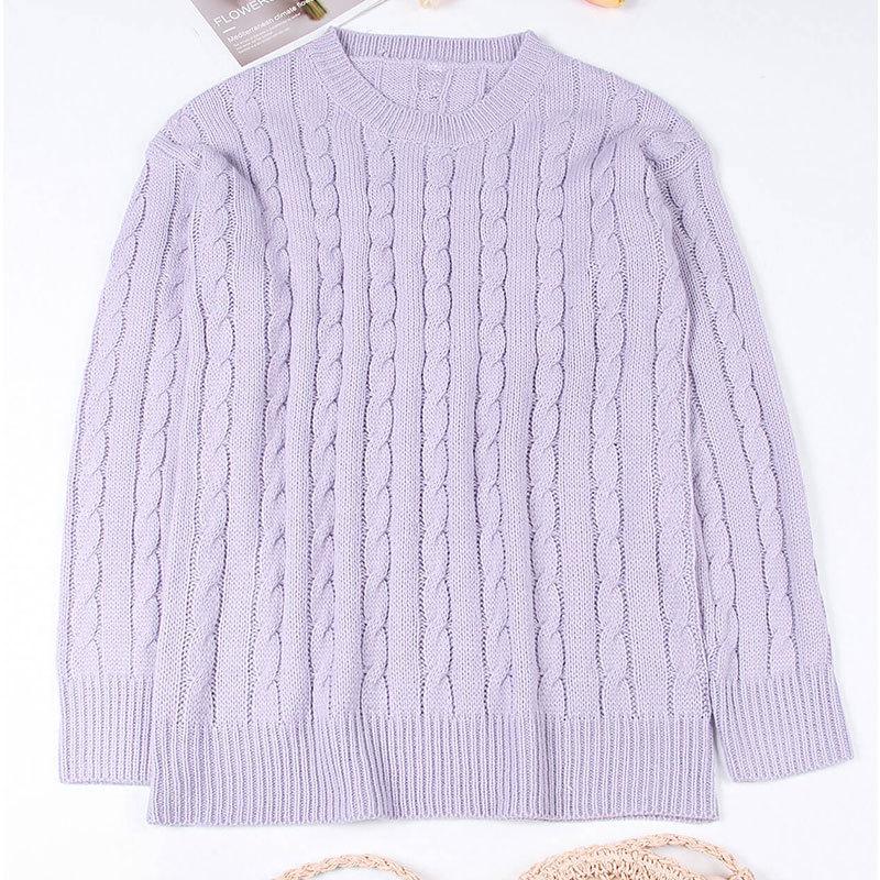 Женский осенне-зимний трикотажный однотонный свитер с длинным рукавом и круглым вырезом