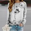 Tops For Women Butterfly Sunflower Print Round Neck Long Sleeve T-shirt Fall Casual Slim Pullover Women's Long Sleeve Top