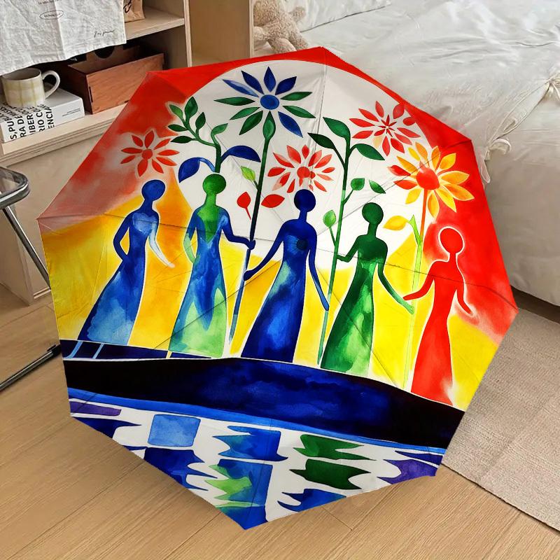 1 шт. Женский автоматический складной зонт Harmony, Прочная железная конструкция с 8 ребрами, Подходит для путешествий, Ежедневного использования, Подарок на день рождения, Декор 05